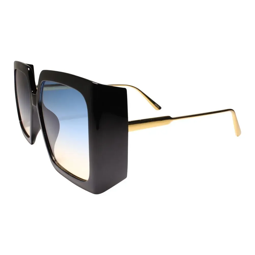 Bold Style Women's Chic Exaggerated Oversized Wrap Square Sunglasses Blue Lens